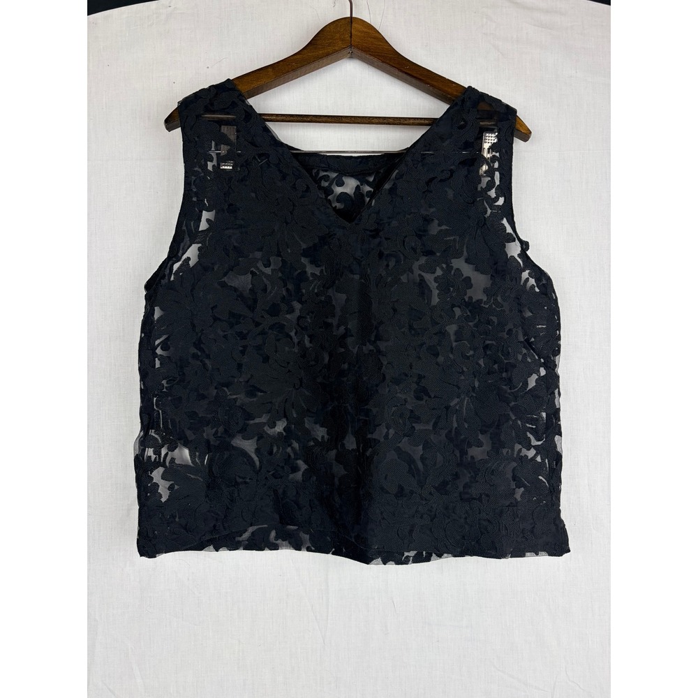 Banana Republic Womens Black Floral Lace V-Neck Sleeveless Shell M Top Sheer - Picture 3 of 13